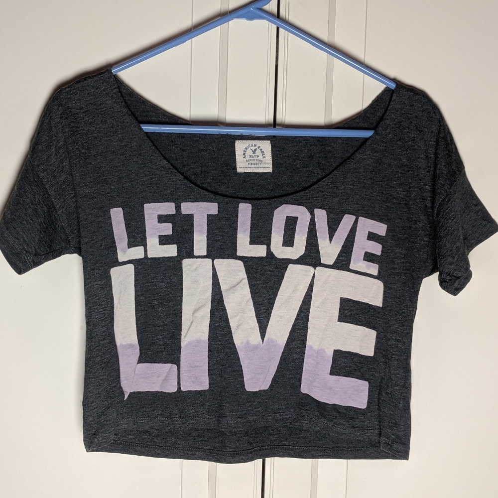 American Eagle Gray Graphic Crop Top
